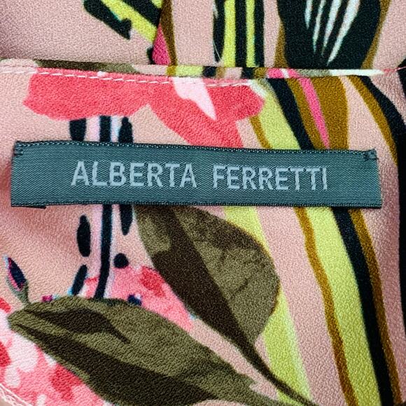 ALBERTA FERRETTI 8 Pink Multi Color Polyester Blend Puffy Sleeve Floral Dress - Picture 7 of 10